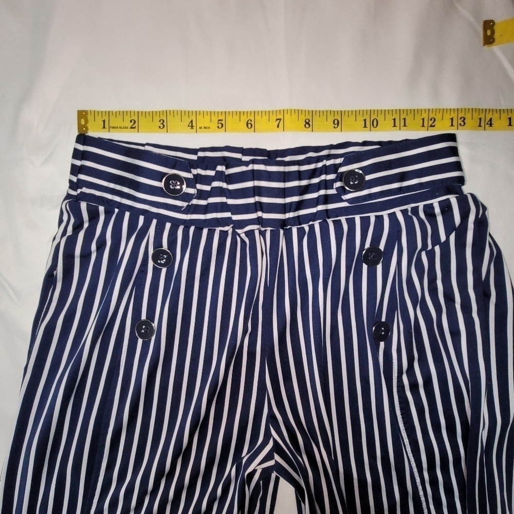 Robert Louis Wide Leg Cropped Navy Blue & White Striped Pants Womens Size Small - Picture 10 of 12